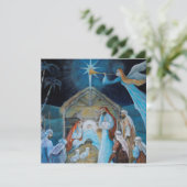 Holy Night Harmony: een vredige kerststal Feestdagenkaart (Staand voorkant)