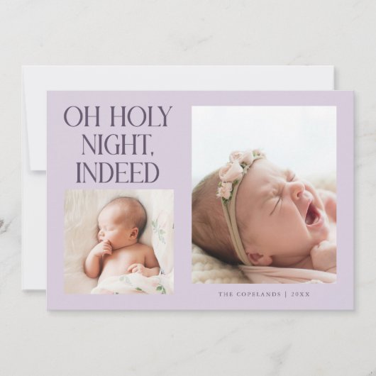 Holy Night Indeed Xmas Purple Birth Announcement Feestdagenkaart (Voorkant)