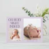 Holy Night Indeed Xmas Purple Birth Announcement Feestdagenkaart (Staand voorkant)
