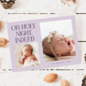 Holy Night Indeed Xmas Purple Birth Announcement Feestdagenkaart