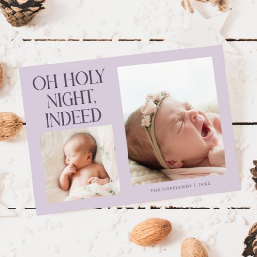 Holy Night Indeed Xmas Purple Birth Announcement Feestdagenkaart