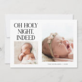 Holy Night Indeed Xmas White Birth Announcement Feestdagenkaart (Voorkant)