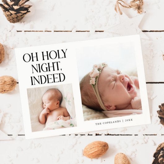 Holy Night Indeed Xmas White Birth Announcement Feestdagenkaart