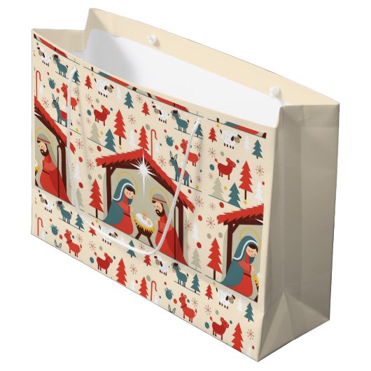 Holy Night Nativity Christmas Gift Bag Groot Cadeauzakje (Voorkant Gekanteld)