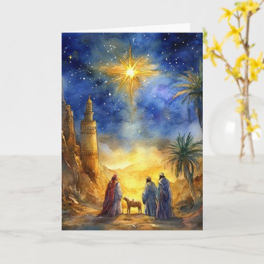 Holy Night Nativity Waterverf Kaart (Gele Bloem)