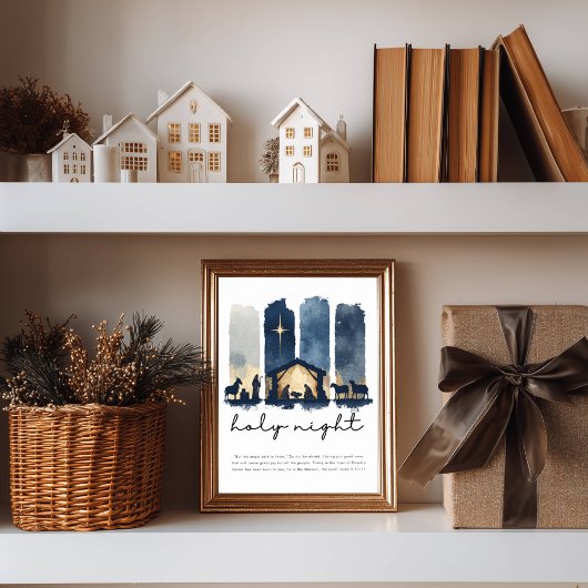 Holy Night Watercolor Nativity Christian Christmas Poster