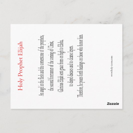 Holy Prophet Elijah Prayer Card Briefkaart (Achterkant)