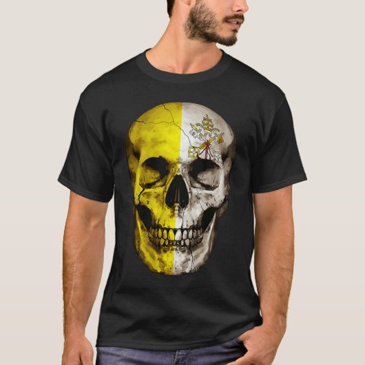 Holy See Flag Skull Vatican Roots Proud Patriotic T-shirt (Voorkant)