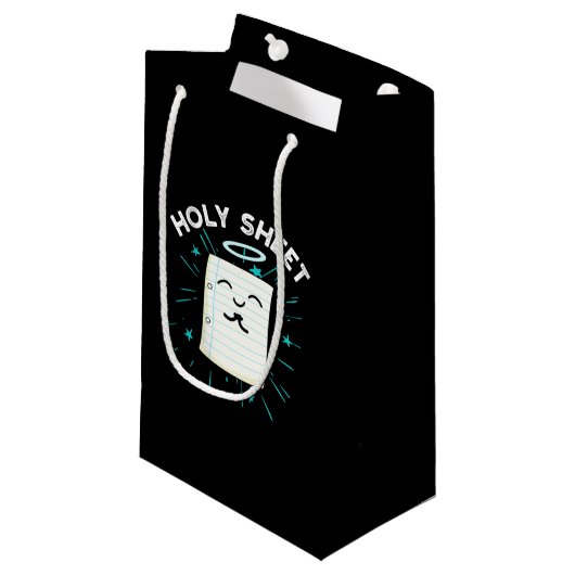 Holy Sheet Funny Halo Paper Pun Dark BG Klein Cadeauzakje (Voorkant Gekanteld)