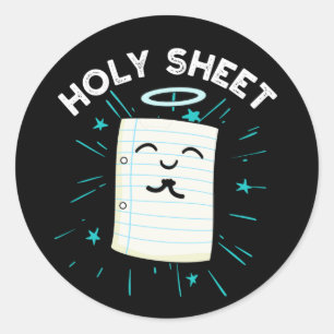 Holy Sheet Funny Halo Paper Pun Dark BG Ronde Sticker