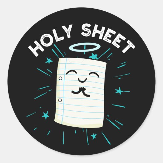 Holy Sheet Funny Halo Paper Pun Dark BG Ronde Sticker (Voorkant)
