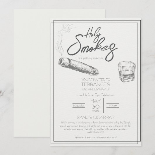 Holy Smokes Cigar Uitnodiging vrijgezellenfeest (Voorkant / Achterkant)
