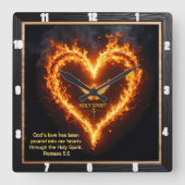Holy Spirit Cross Flaming Heart Romans 5:5 Vierkante Klok (Voorkant)
