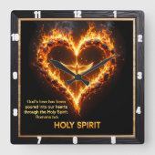 Holy Spirit Dove Flaming Heart Romans 5:5 Vierkante Klok (Voorkant)