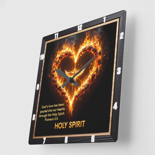 Holy Spirit Dove Flaming Heart Romans 5:5 Vierkante Klok (Hoek)