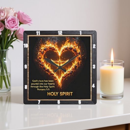 Holy Spirit Dove Flaming Heart Romans 5:5 Vierkante Klok