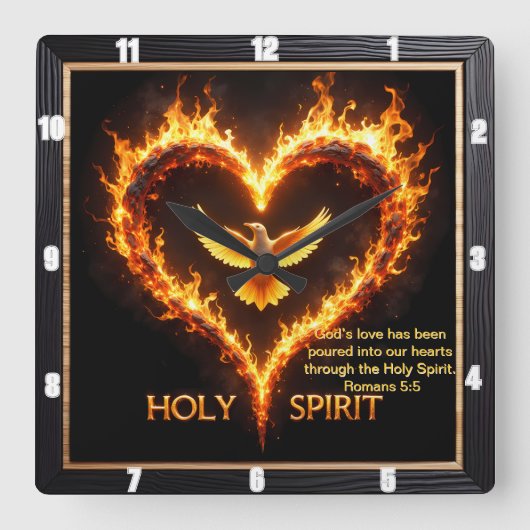 Holy Spirit Eagle Flaming Heart Devotion Romans 5 Vierkante Klok (Voorkant)