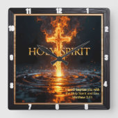 Holy Spirit Fire Cross Water Glowing Matthew 3:11 Vierkante Klok (Voorkant)