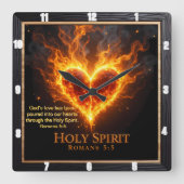 Holy Spirit Glowing Flaming Heart Love Romans 5:5 Vierkante Klok (Voorkant)