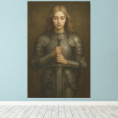 Holy Warrior Maiden – Sacred Silver Armor Guardian Canvas Afdruk (Insitu (Houten vloer))