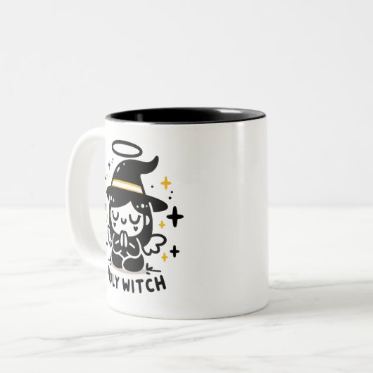 Holy Witch Praying Angel Halloween Mug | Two-Sided Tweekleurige Koffiemok (Voorkant links)