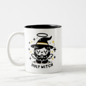 Holy Witch Praying Angel Halloween Mug | Two-Sided Tweekleurige Koffiemok (Links)