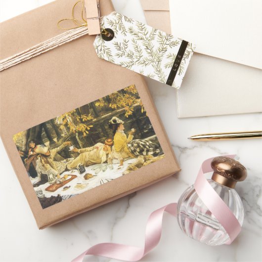 Holyday, de picknick van James Tissot, Victoriaans Rechthoekige Sticker (Geschenken)