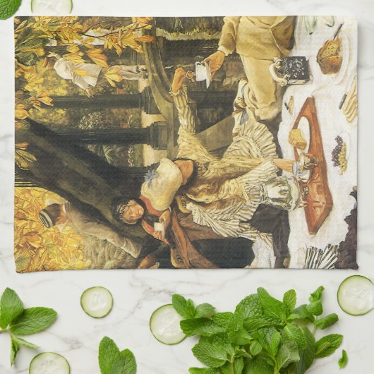 Holyday, de picknick van James Tissot, Victoriaans Theedoek (Gevouwen)