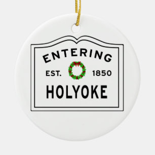 Holyoke, MA Holiday Wreath Metal Ornament