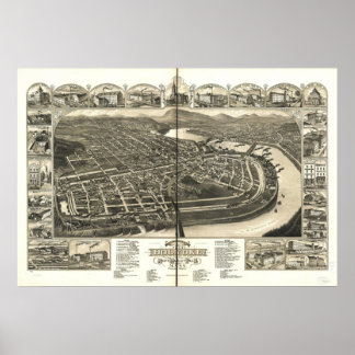 Holyoke Massachusetts 1881 Antiek Panoramische Kaa Poster