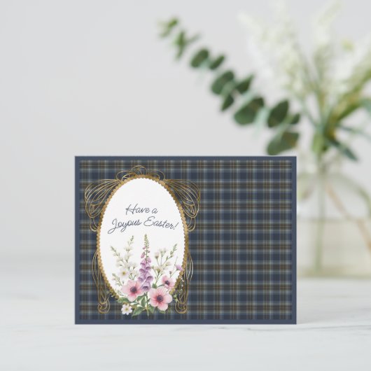 Holyrood Originele Schotse Tartan Pasen Bloem Feestdagenkaart (Staand voorkant)