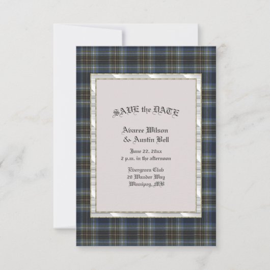 Holyrots Scottish Tartan met Pearl Lijst Save The Date (Voorkant)