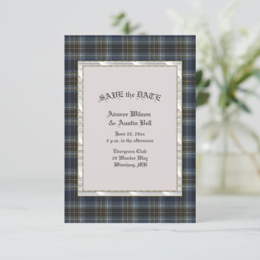 Holyrots Scottish Tartan met Pearl Lijst Save The Date (Staand voorkant)