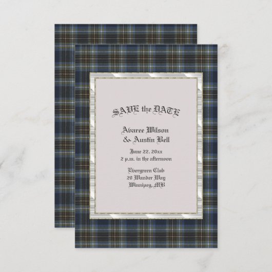 Holyrots Scottish Tartan met Pearl Lijst Save The Date (Voorkant / Achterkant)