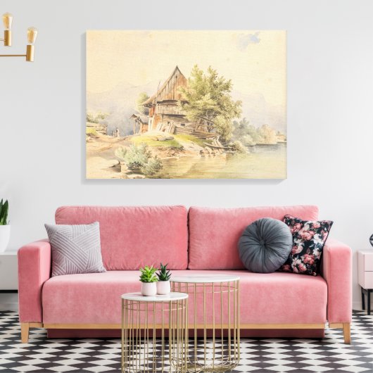 Holzhütte am See - Carl Lafite Canvas Afdruk (Insitu (Woonkamer))