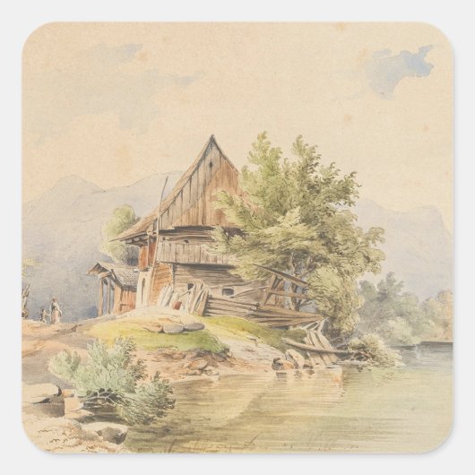 Holzhütte am See - Carl Lafite Vierkante Sticker (Voorkant)