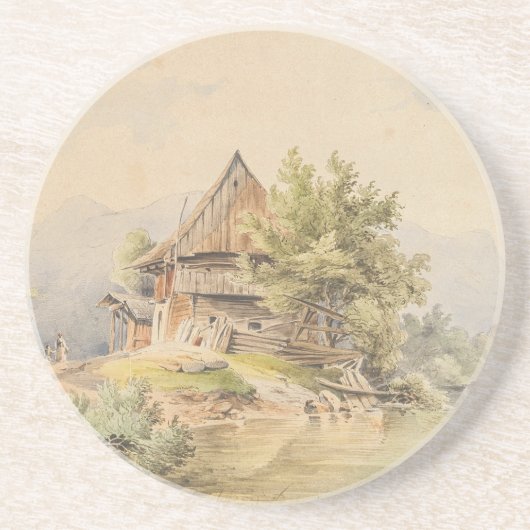 Holzhütte am See - Carl Lafite Zandsteen Onderzetter (Voorkant)