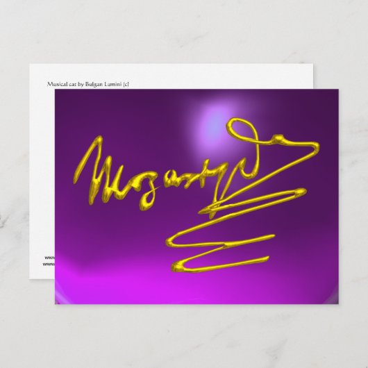 HOMAGE AAN MOZART 3D Gold Signature Composer Paars Briefkaart (Voorkant / Achterkant)