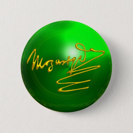 HOMAGE AAN MOZART Gold Handtekening Composer Green Ronde Button 5,7 Cm (Voorkant)