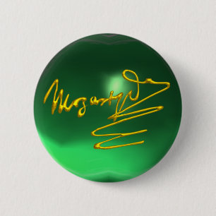 HOMAGE AAN MOZART Gold Handtekening Composer Green Ronde Button 5,7 Cm