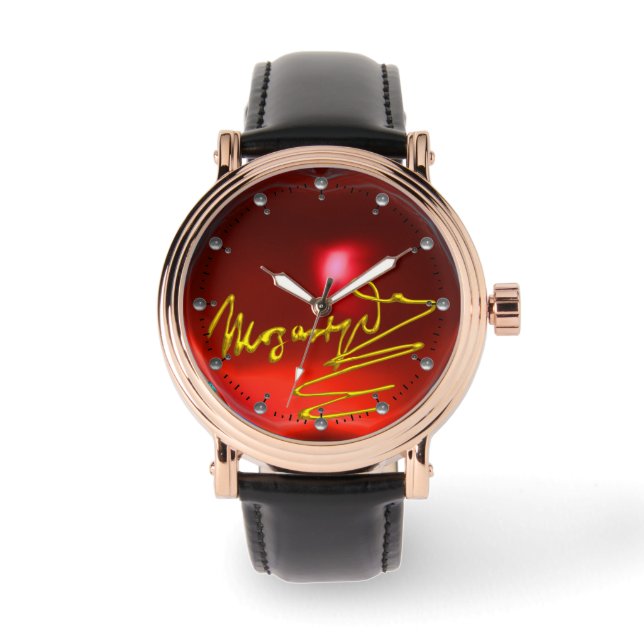 HOMAGE NAAR MOZART Composer 3D Gold Signature Red Horloge (Voorkant)