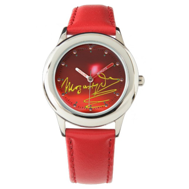 HOMAGE NAAR MOZART Composer 3D Gold Signature Red Horloge (Voorkant)