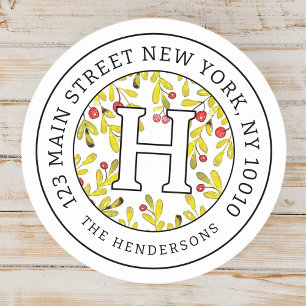 Home Adres Chic Modern Christmas Family Monogram Ronde Sticker