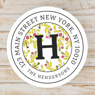 Home Adres Chic Modern Christmas Family Monogram Ronde Sticker