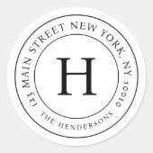 Home Adres Modern Eenvoudig Chic Family Monogram Ronde Sticker (Voorkant)