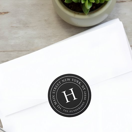 Home Adres Modern Eenvoudig Chic Family Monogram Ronde Sticker