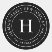 Home Adres Modern Eenvoudig Chic Family Monogram Ronde Sticker (Voorkant)