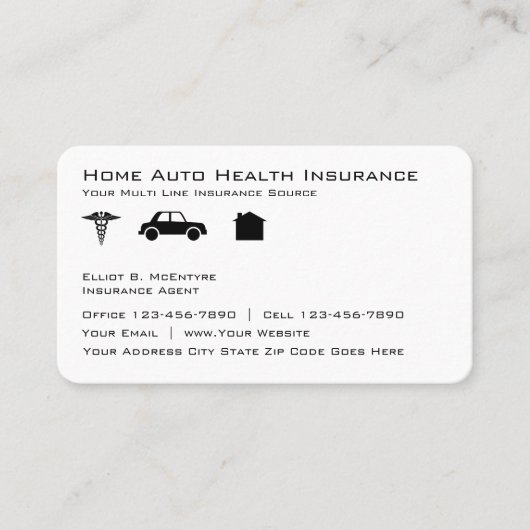 Home Auto Health Insurance Agent Visitekaartje (Voorkant)