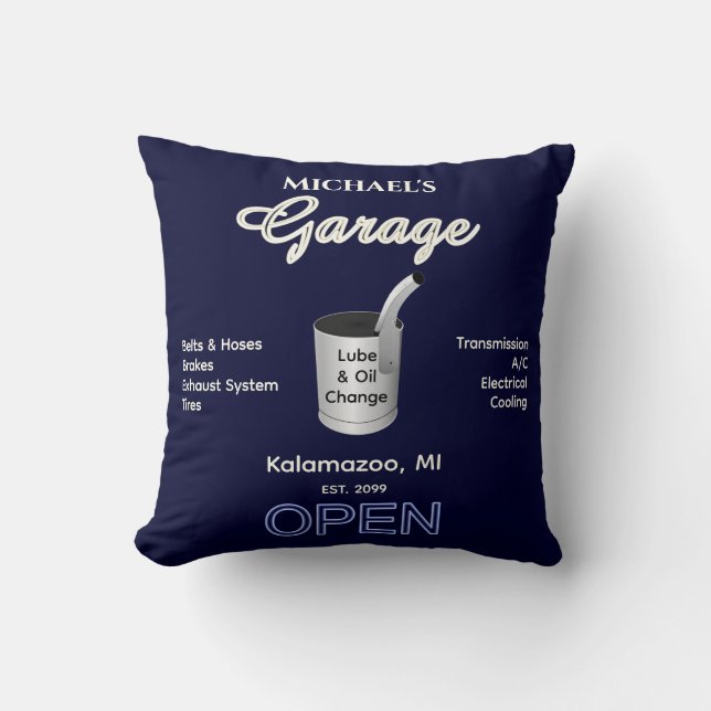 Home Auto Mechanische Garage Full Service Dark Nav Kussen (Voorkant)