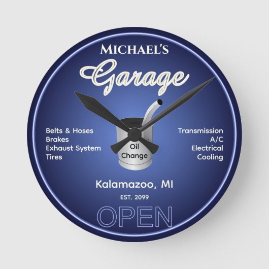 Home Auto Mechanische Garage Full Service Wandklok (Voorkant)